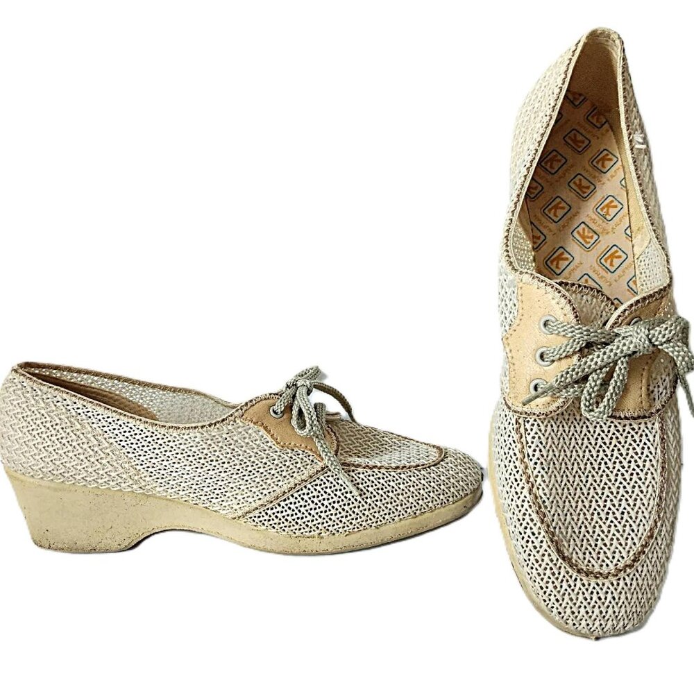 Vintage Mesh Shoes Size 8 Tie Up Chunky Rubber Heel Kaufmann Funtreads